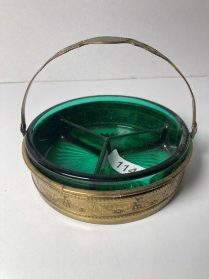 Vintage Green Depression Glass Divided Candy Dish
