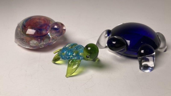 3 Art Glass Turtles