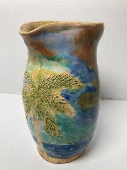 Studio Pottery Vase With Palm Tree ARTIST SIGNED