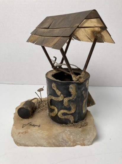 Mario Jason Originals Mixed Metal Sculpture of Well on Stone ARTIST SIGNED