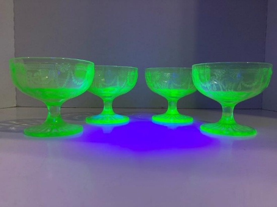 4 Anchor Hocking Cameo Ballerina Uranium Sherbet Glasses