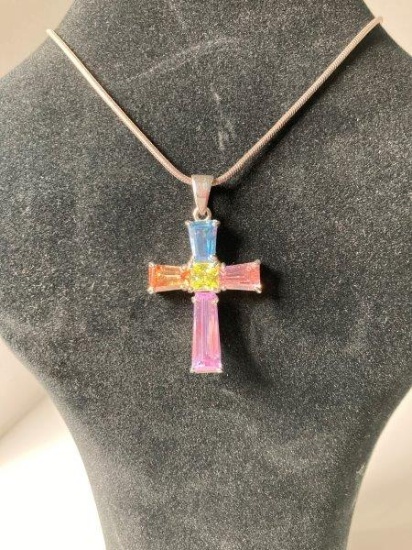 Sterling Silver and Gemstone Cross MARKED