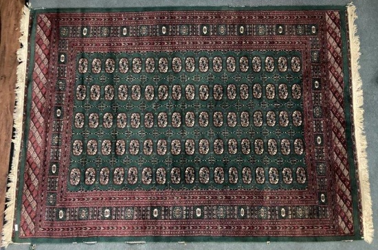 Hand Knotted Green Bokhara Persian Rug