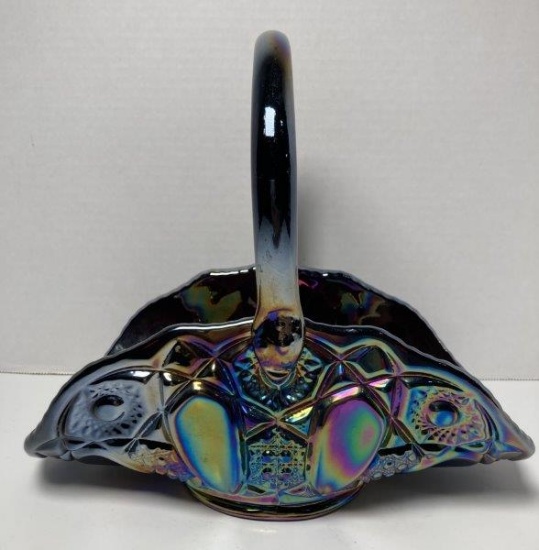 Vintage LE Smith Iridescent Glass Basket
