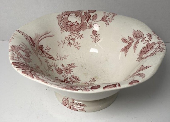 Vintage Maling Red Transferware Footed Bowl