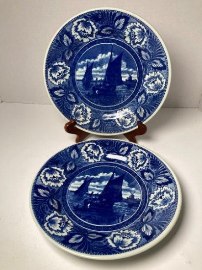 2 Vintage Belgian Delft Plates With Sailboat