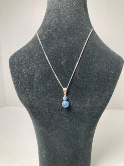 Denim Lapis And Sterling Silver Pendant and Necklace STAMPED
