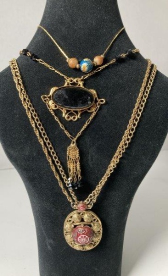 3 Gold Toned Costume Jewelry Necklaces