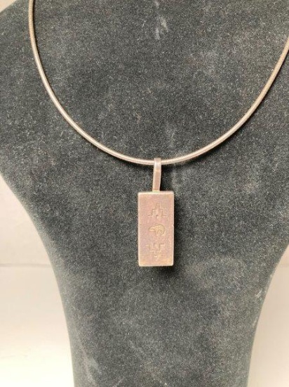 Native American Sterling Silver Hieroglyph Necklace and Pendant