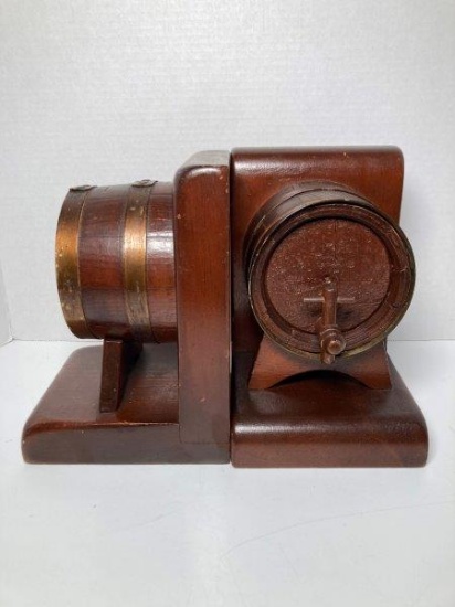 Vintage Wooden Barrel Bookends