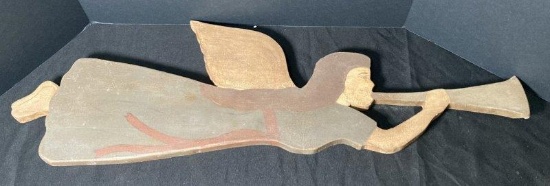Vintage Painted Angel With Trumpet Wall Hanging