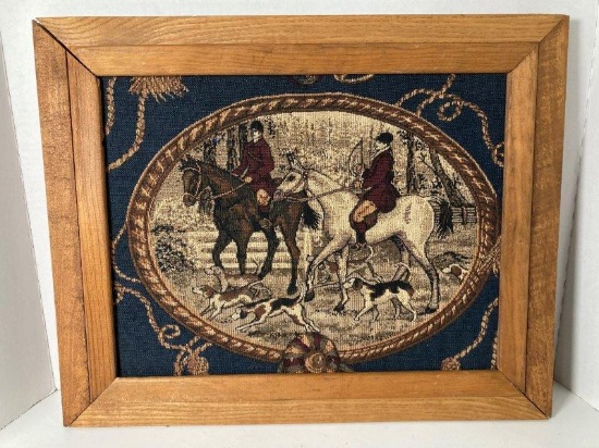 Vintage Needlepoint Equestrian Framed Tapestry