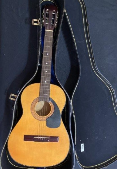Vintage Guitar With Strap and Case