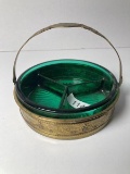 Vintage Green Depression Glass Divided Candy Dish