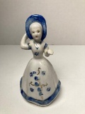 Vintage Chinese Blue And White Girl Shaped Bell