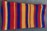 Vintage Hand Crocheted Yellow, Red, and Blue Striped Throw