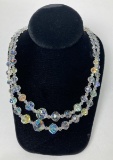 Vintage Aurora Borealis Glass Bead Necklace With Clip-on Earrings