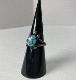 Turquoise & Sterling Silver Turtle Ring Size 7 UNMARKED