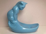 Vintage Camark Robins Egg Blue Pottery Cat Sculpture