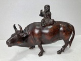 Boy Riding Bull Japanese Bronze Sculpture