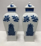 Pair of Historic Charleston Mottahedeh Covered Jars