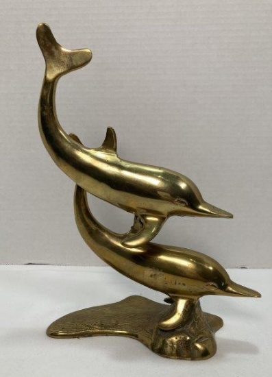 Brass Double Dolphin Statue
