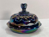 LE Smith Moon and Star Iridescent Carnival Glass Lidded Dish
