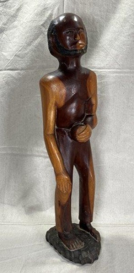 Large Folk Art Carved Man with Ball in Hand