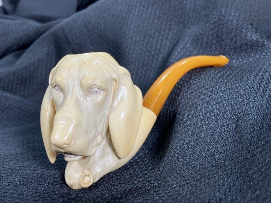 Antique Hunting Dog Carved Meerschaum Pipe