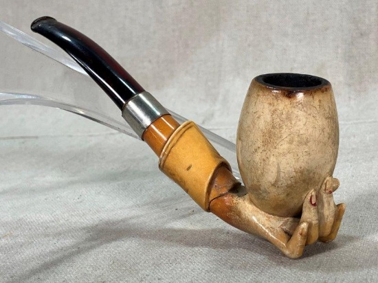 Carved Hand Pipe with Hallmarks