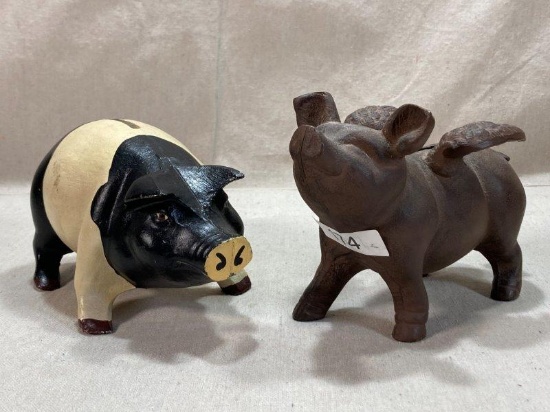 Two Cast Iron Pig Banks