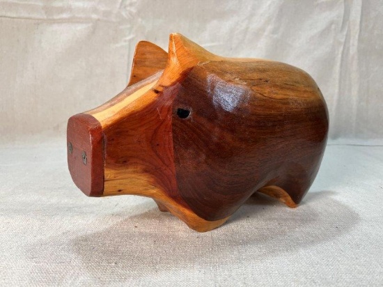 Folk Art Wood Piggy Bank
