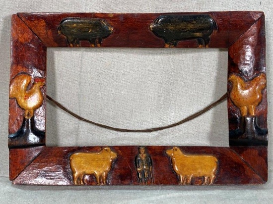 Folk Art Carved Frame Farm Animals