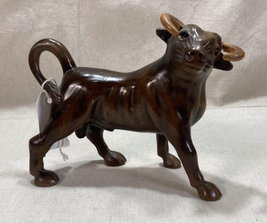 Carved Wooden Bull Sculpture By Howard Thomas Mauldin