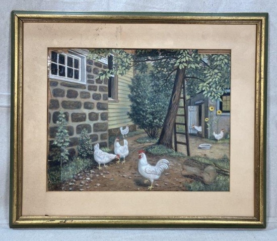 Chickens at The Farm Pastel on Paper.