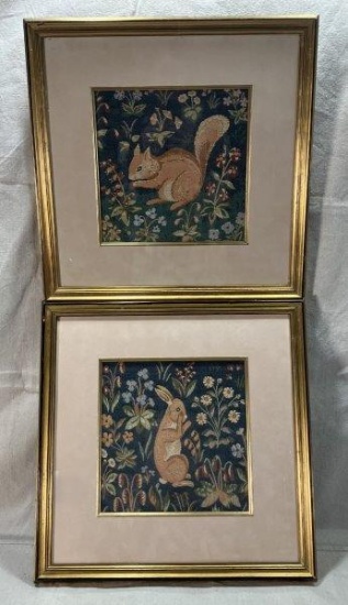 Pair of Framed Needlepoint Woodland Animals