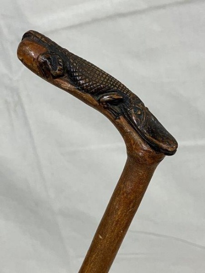 Folk Art Alligator Cane with Carved Handle