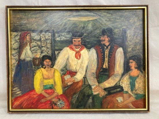 Spanish Gathering, Oil on Board