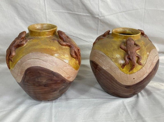 Large Pair of Polychromed Clay Vases