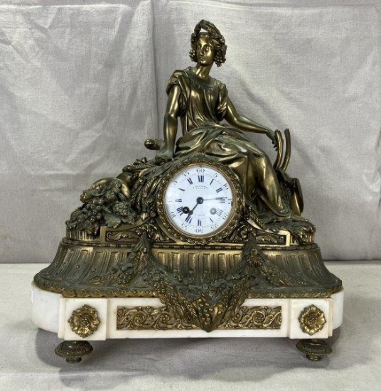 E. De. Labroue Parisian Gilt Bronze Figurative Mantel Clock