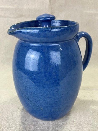 W.J. Gordy Covered Pitcher with Blue Glaze