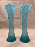 Pair of Opalescent Blue Glass Vases