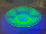 Uranium Depression Glass Footed Centerpiece Bowl