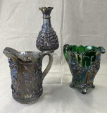 Three Iridescent Carnival Glass Vessels