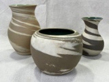 Group of Three W.J. Gordy Swirl Vases