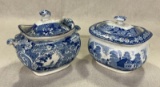 Pair of 19th Century Blue and White Staffordshire Sugar Bowls
