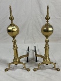 Federal-Style Faceted Brass and Iron Andirons