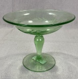 Etched Uranium Glass Compote