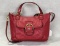 Coach Red Leather Signature Shoulder Bag with Buckle Closure