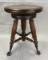 Walnut and Brass Clawfoot Adjustable Piano Stool